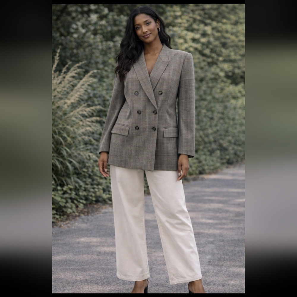 LINI Plaid Double-Breasted Blazer